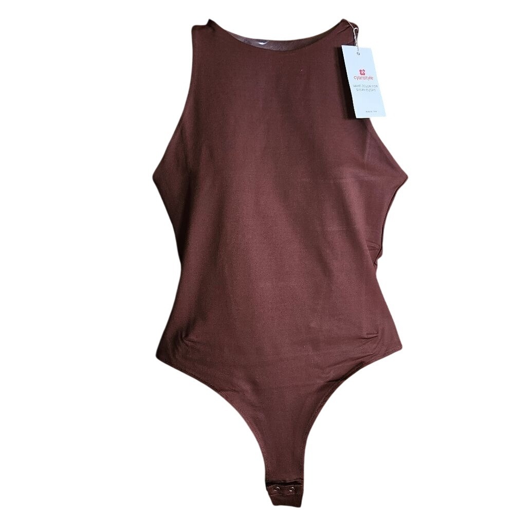 Cyanstyle Coffee Brown One Piece‎ Medium Women's Bodysuit Jumpsuit Layer Yoga